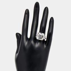 18.50 cts Asscher Cut and Trapezoid Lab Grown Diamond 18k White Gold Ring Size 52