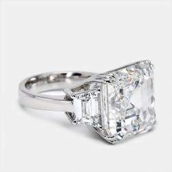 18.50 cts Asscher Cut and Trapezoid Lab Grown Diamond 18k White Gold Ring Size 52
