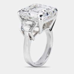18.50 cts Asscher Cut and Trapezoid Lab Grown Diamond 18k White Gold Ring Size 52