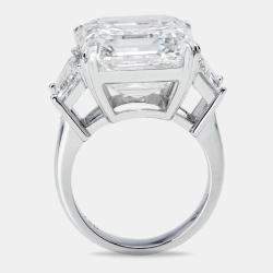 18.50 cts Asscher Cut and Trapezoid Lab Grown Diamond 18k White Gold Ring Size 52