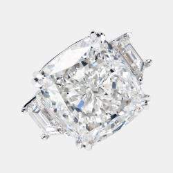 22.00 cts Cushion Cut and Trapezoid Lab Grown Diamond 18k White Gold Ring Size 52