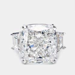 22.00 cts Cushion Cut and Trapezoid Lab Grown Diamond 18k White Gold Ring Size 52