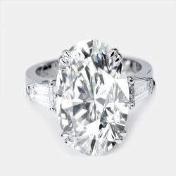 11.00 cts Oval Cut and Trapezoid Lab Grown Diamond 18k White Gold Ring Size 52