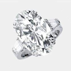 11.00 cts Oval Cut and Trapezoid Lab Grown Diamond 18k White Gold Ring Size 52