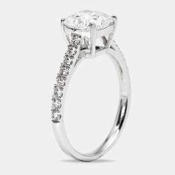 1.85 cts Cushion Cut and Round Lab Grown Diamond 18k White Gold Ring Size 51