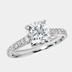 1.85 cts Cushion Cut and Round Lab Grown Diamond 18k White Gold Ring Size 51