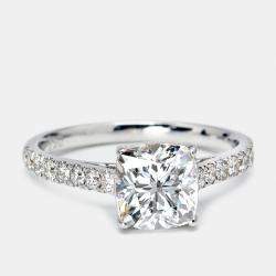 1.85 cts Cushion Cut and Round Lab Grown Diamond 18k White Gold Ring Size 51