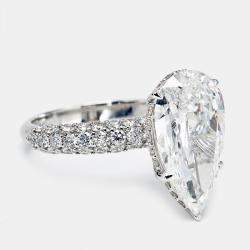 6.25 cts Pear Cut and Round Lab Grown Diamond 18k White Gold Ring Size 52