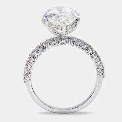 6.25 cts Pear Cut and Round Lab Grown Diamond 18k White Gold Ring Size 52