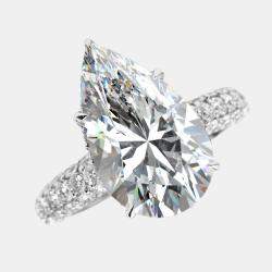 6.25 cts Pear Cut and Round Lab Grown Diamond 18k White Gold Ring Size 52