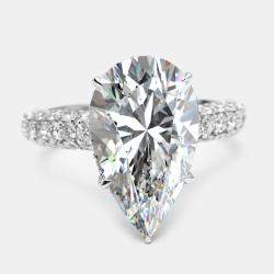 6.25 cts Pear Cut and Round Lab Grown Diamond 18k White Gold Ring Size 52