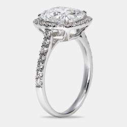 3.50 cts Cushion Cut and Round Lab Grown Diamond 18k White Gold Ring Size 52