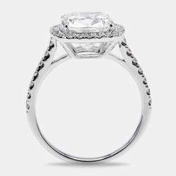3.50 cts Cushion Cut and Round Lab Grown Diamond 18k White Gold Ring Size 52