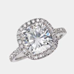 3.50 cts Cushion Cut and Round Lab Grown Diamond 18k White Gold Ring Size 52