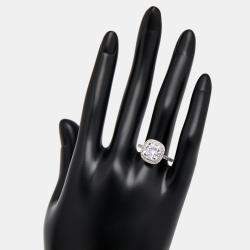 3.50 cts Cushion Cut and Round Lab Grown Diamond 18k White Gold Ring Size 52