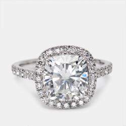 3.50 cts Cushion Cut and Round Lab Grown Diamond 18k White Gold Ring Size 52