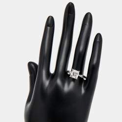 3.20 cts Cushion Cut and Round Lab Grown Diamond 18k White Gold Ring Size 52
