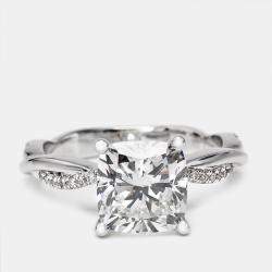 3.20 cts Cushion Cut and Round Lab Grown Diamond 18k White Gold Ring Size 52