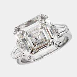 11.00 cts Asscher Cut and Trapezoid Lab Grown Diamond 18k White Gold Ring Size 53