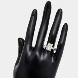 Pre Owned 5.15 cts Radiant Cut and Round Lab Grown Diamond 18k White Gold Ring Size 53