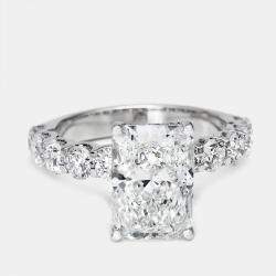 Pre Owned 5.15 cts Radiant Cut and Round Lab Grown Diamond 18k White Gold Ring Size 53