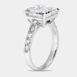 5.50 cts Asscher and Round Lab Grown Diamond 18k White Gold Ring Size 51