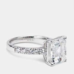 5.50 cts Asscher and Round Lab Grown Diamond 18k White Gold Ring Size 51