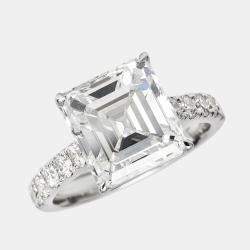 5.50 cts Asscher and Round Lab Grown Diamond 18k White Gold Ring Size 51