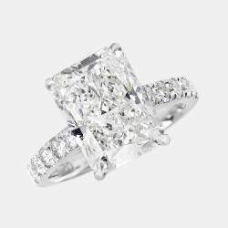 5.50 cts Radiant and Round Lab Grown Diamond 18k White Gold Ring Size 51