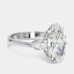 5.75 cts Oval and Pear Lab Grown Diamond 18k White Gold Ring Size 52