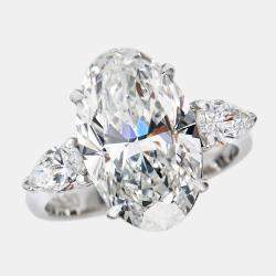 5.75 cts Oval and Pear Lab Grown Diamond 18k White Gold Ring Size 52