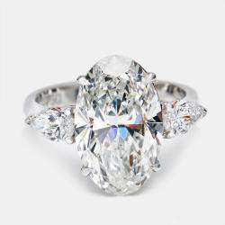 5.75 cts Oval and Pear Lab Grown Diamond 18k White Gold Ring Size 52
