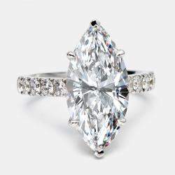 5.60 cts Marquise and Round Lab Grown Diamond 18k White Gold Ring Size 52