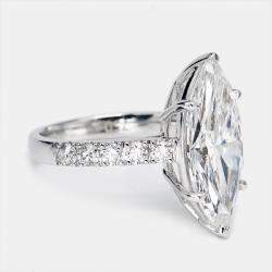 5.60 cts Marquise and Round Lab Grown Diamond 18k White Gold Ring Size 52