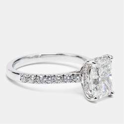 2.50 cts Radiant Cut and Round Lab Grown Diamond 18k White Gold Ring Size 53