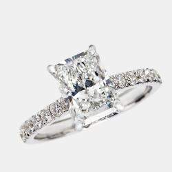 2.50 cts Radiant Cut and Round Lab Grown Diamond 18k White Gold Ring Size 53