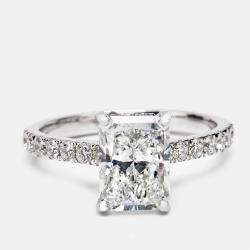 2.50 cts Radiant Cut and Round Lab Grown Diamond 18k White Gold Ring Size 53