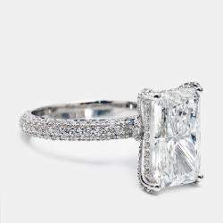 6.20 cts Radiant and Round Lab Grown Diamond 18k White Gold Ring Size 53