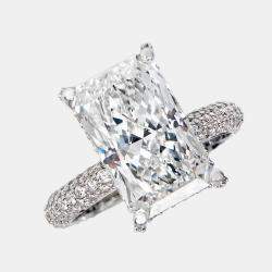 6.20 cts Radiant and Round Lab Grown Diamond 18k White Gold Ring Size 53