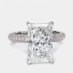 6.20 cts Radiant and Round Lab Grown Diamond 18k White Gold Ring Size 53