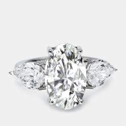 7.45 cts Oval and Pear Lab Grown Diamond 18k White Gold Ring Size 53