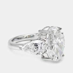 7.45 cts Oval and Pear Lab Grown Diamond 18k White Gold Ring Size 53