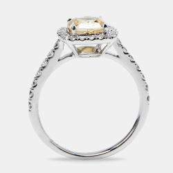 2.00 cts Yellow Cushion and Round Lab Grown Diamond 18k White Gold Ring Size 51