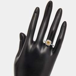 2.00 cts Yellow Cushion and Round Lab Grown Diamond 18k White Gold Ring Size 51
