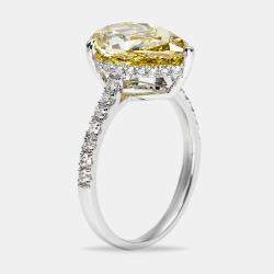 4.50 cts Yellow Pear and Round Lab Grown Diamond 18k White Gold Ring Size 52