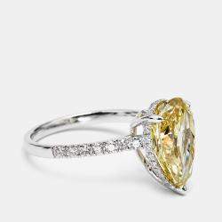 4.50 cts Yellow Pear and Round Lab Grown Diamond 18k White Gold Ring Size 52