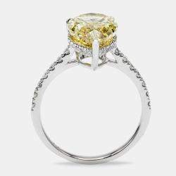 4.50 cts Yellow Pear and Round Lab Grown Diamond 18k White Gold Ring Size 52