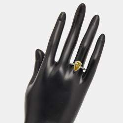 4.50 cts Yellow Pear and Round Lab Grown Diamond 18k White Gold Ring Size 52