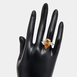 13.16 cts Orange Pear Lab Grown Diamond 18k Two Tone Gold Ring Size 52