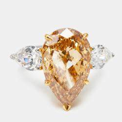 13.16 cts Orange Pear Lab Grown Diamond 18k Two Tone Gold Ring Size 52